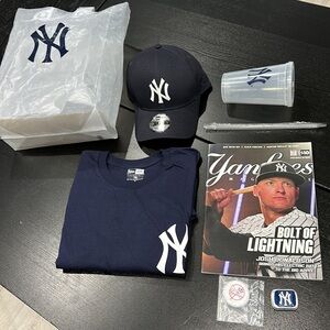NY Yankee Game Day Fan Pack: T-Shirt, Magazine, Hat, Mints in Tin, & Phone Stand